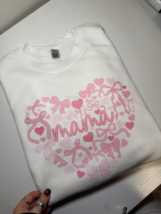 Pink Heart Bow Mama Crewneck
