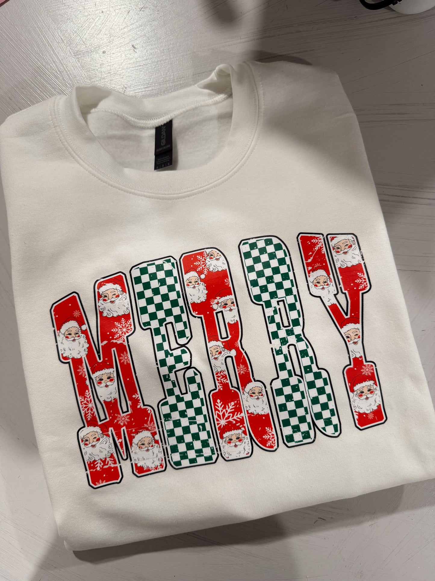 Merry Checkered Santa Crewneck