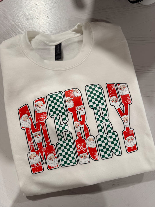 Merry Checkered Santa Crewneck