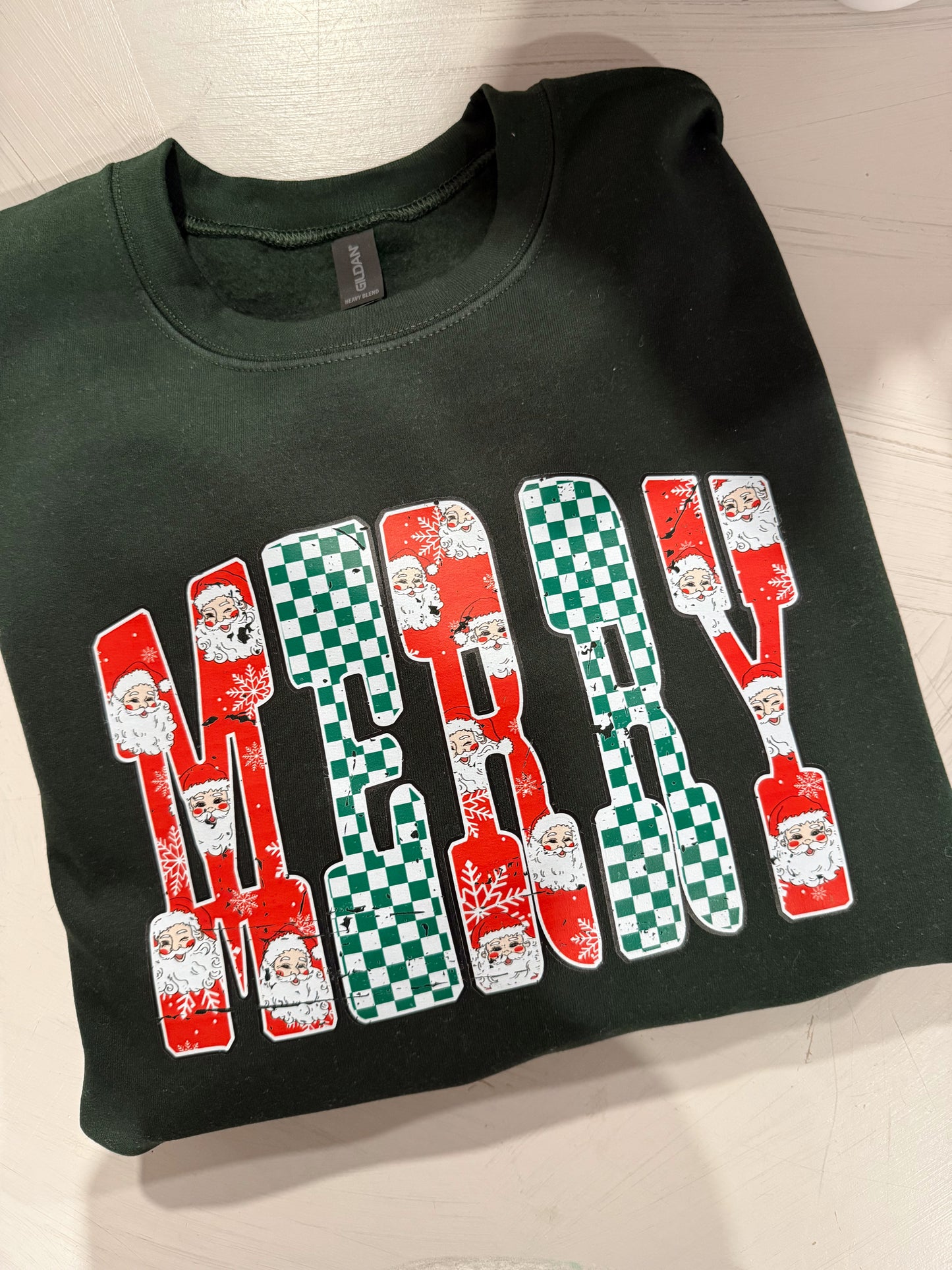 Merry Checkered Santa Crewneck