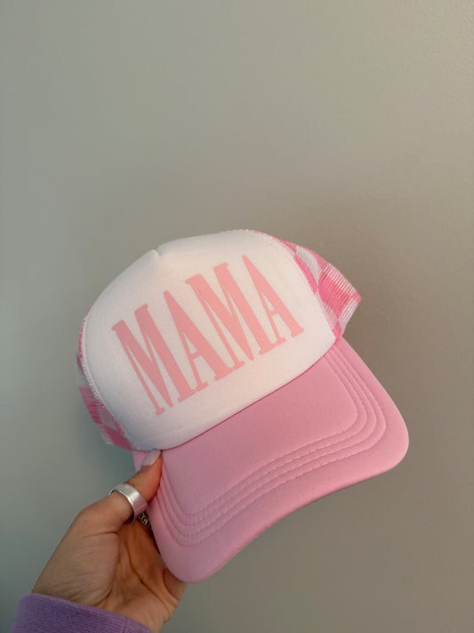 Pink Checkered Mama Trucker Hat
