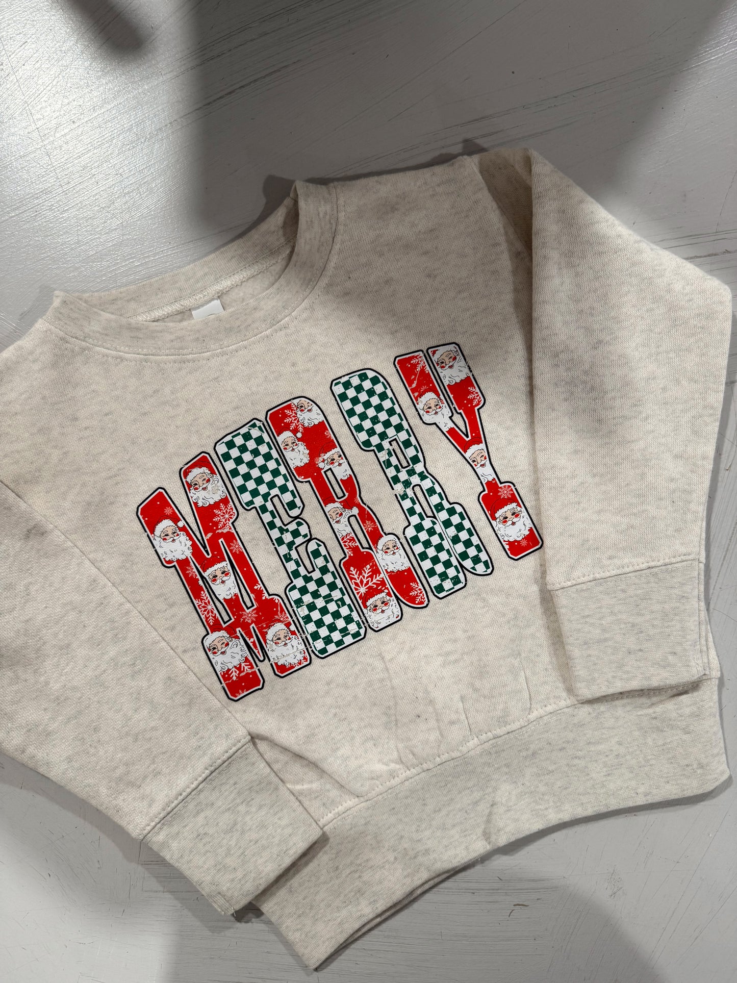 Merry Checkered Santa Crewneck