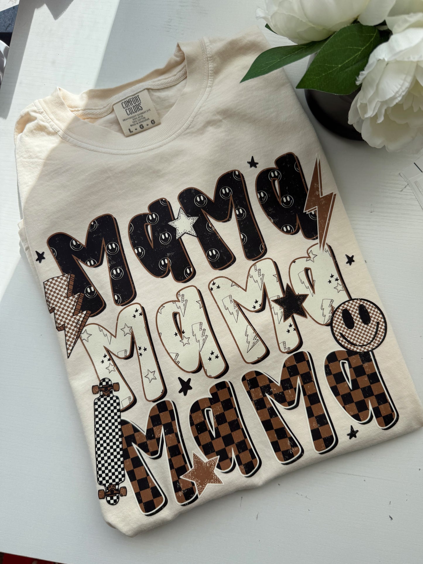 Bolt Smiley Stacked Mama Tee