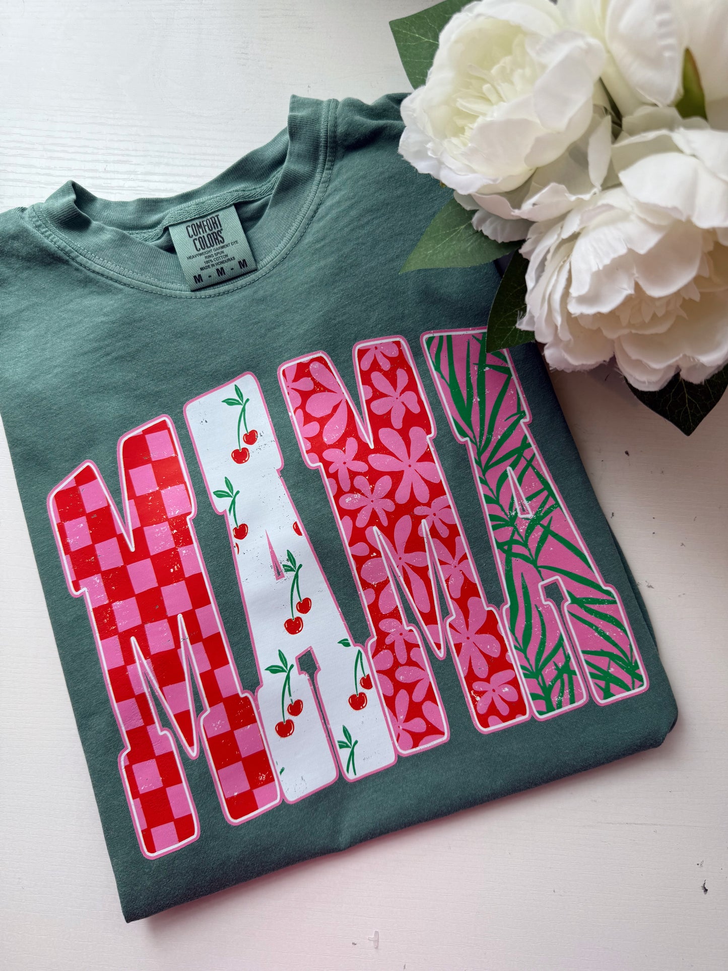 Green Floral Cherry Mama Tee