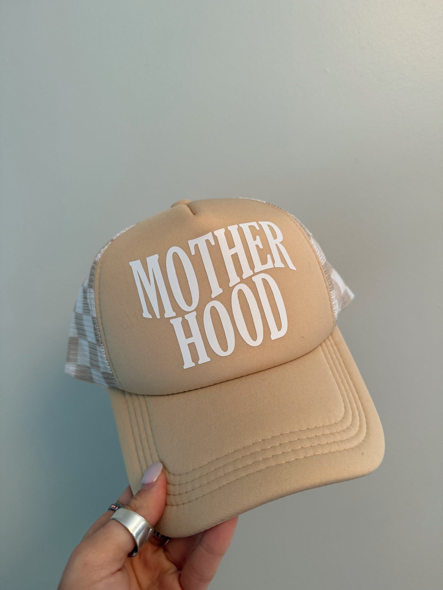 Tan Checkered Motherhood Trucker