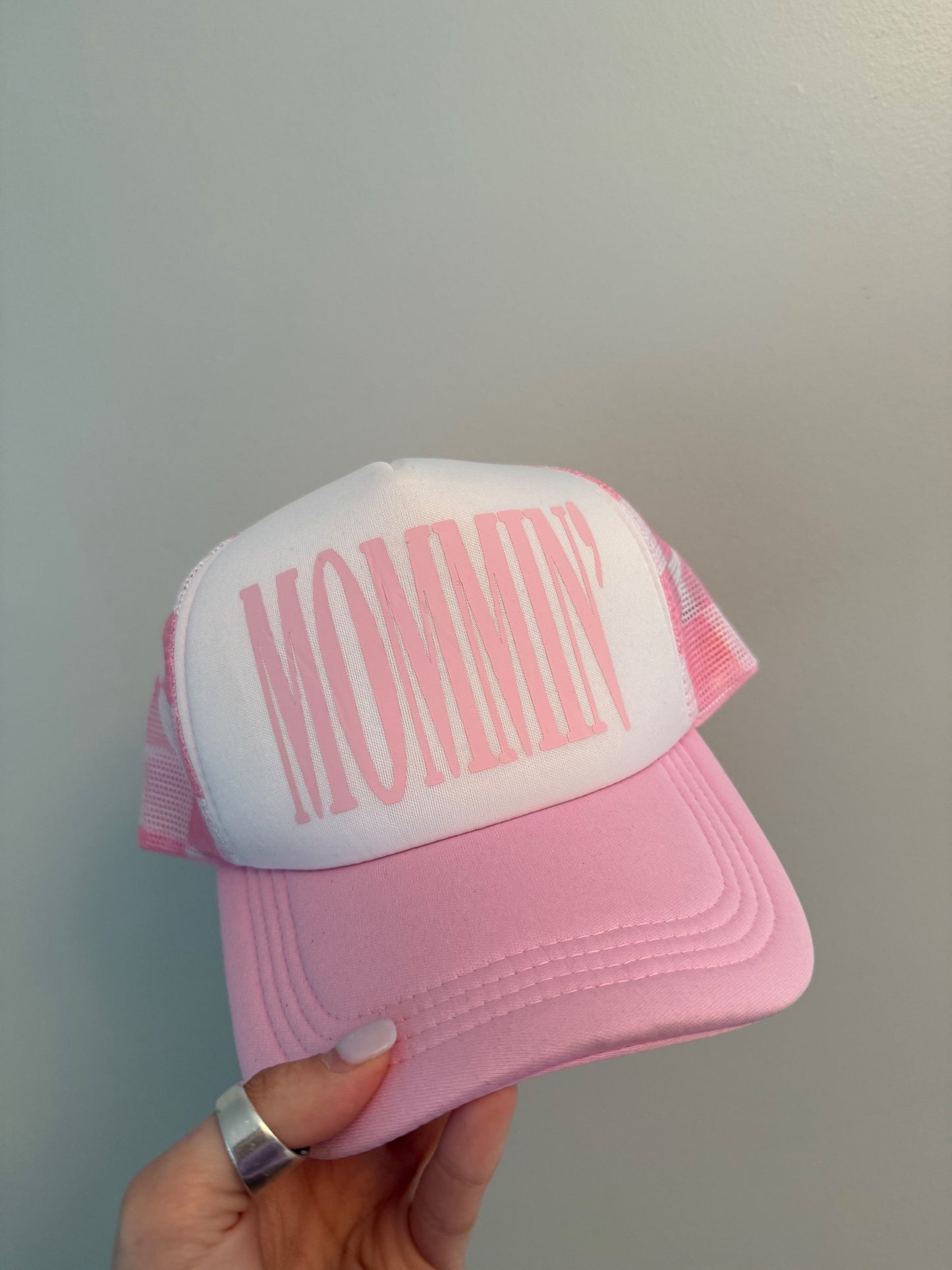 Pink Checkered Mommin Trucker