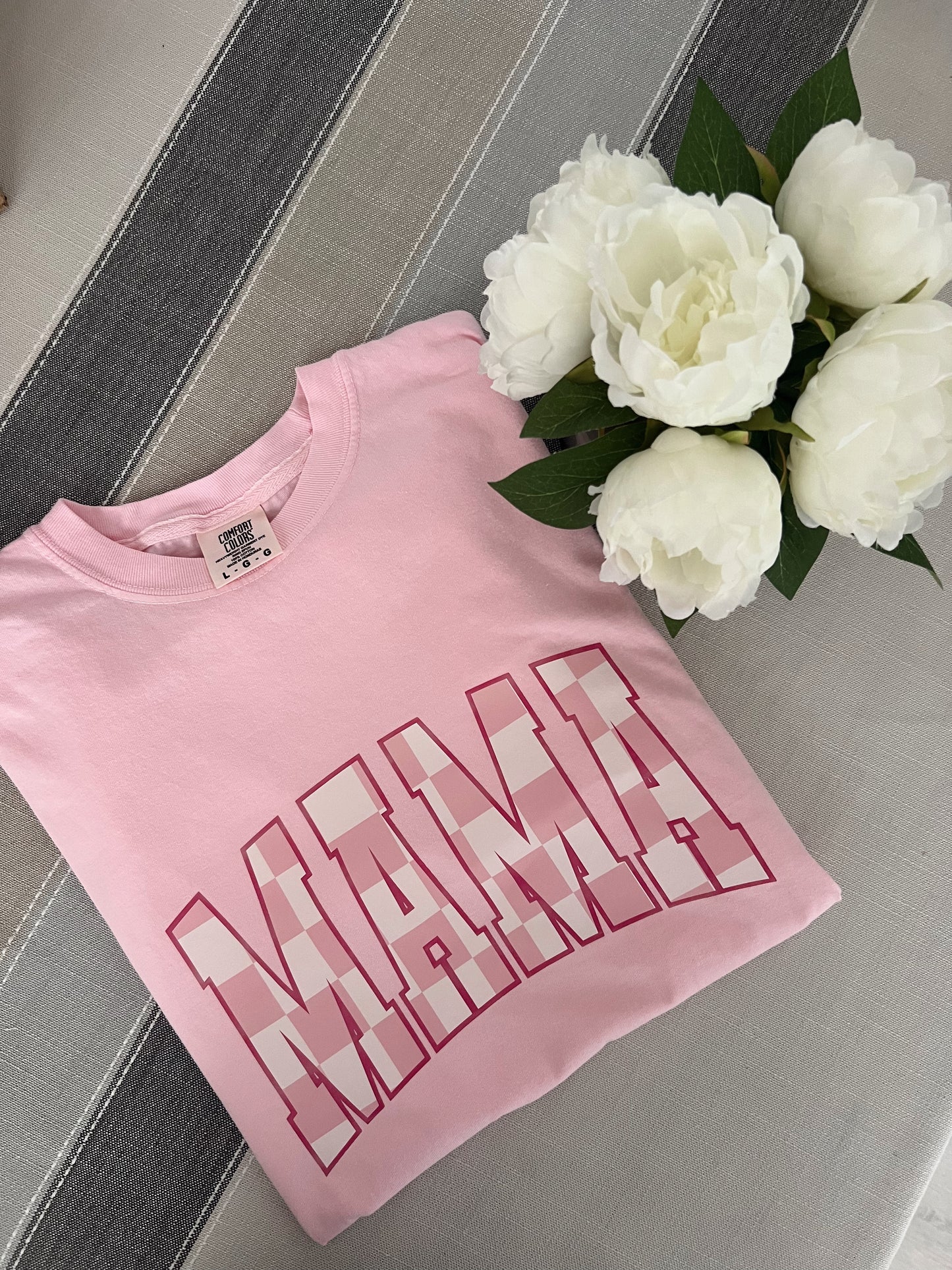 Pink Checkered Mama Tee