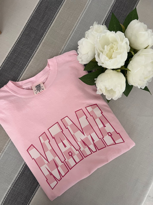 Pink Checkered Mama Tee