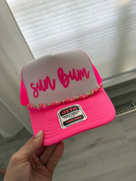 hot pink sun bum trucker hat