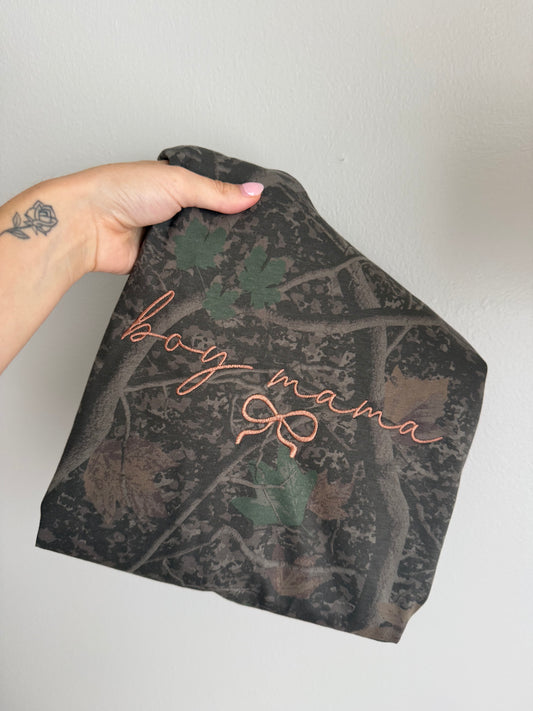 Embroidered Camo Boy Mama Tee