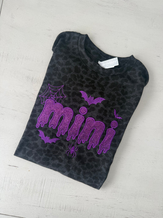 Embroidered Halloween Mini Leopard Tee - Youth Sizes